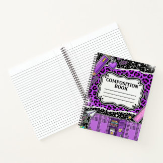 90s Neon Paarse Luipaard Schoolkast Notitieboek