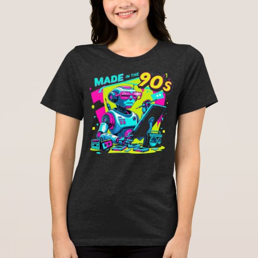 90s Neon Robot Designer Retro T-shirt (Voorkant)