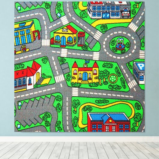 90s nostalgie, Track tapijt Auto Road nostalgisch Canvas Afdruk (Insitu (Houten vloer))