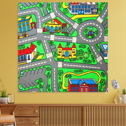 90s nostalgie, Track tapijt Auto Road nostalgisch Canvas Afdruk (Insitu (Woonkamer))