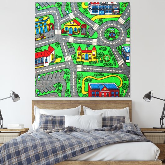 90s nostalgie, Track tapijt Auto Road nostalgisch Canvas Afdruk (Insitu (Slaapkamer))
