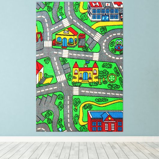 90s nostalgie, Track tapijt Auto Road nostalgisch Canvas Afdruk (Insitu (Houten vloer))