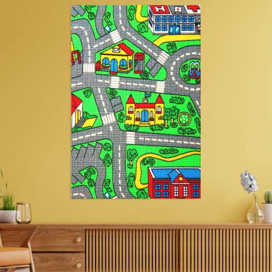 90s nostalgie, Track tapijt Auto Road nostalgisch Canvas Afdruk (Insitu (Woonkamer))
