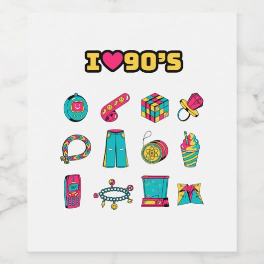 90's Party Decor, wijnetiket, waterflesetiket Wijn Etiket (Enkel label)