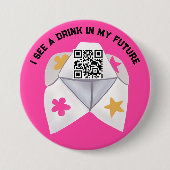 90's Party Hot Pink Koop een Drink QR-code Ronde Button 7,6 Cm (Voorkant)