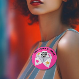 90's Party Hot Pink Koop een Drink QR-code Ronde Button 7,6 Cm