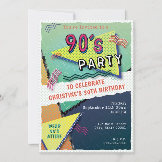 90's PARTY Theme Patroon Uitnodiging (Voorkant)