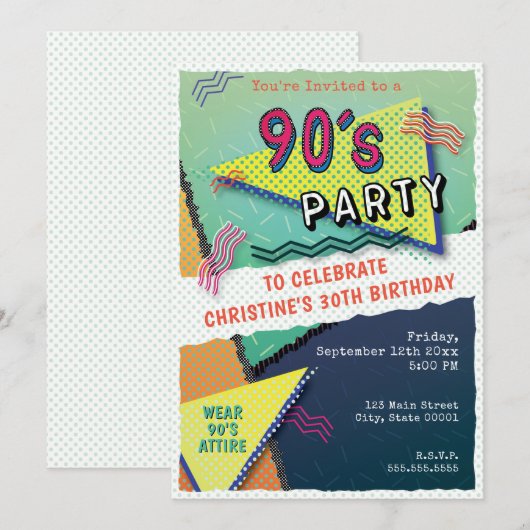 90's PARTY Theme Patroon Uitnodiging (Voorkant / Achterkant)