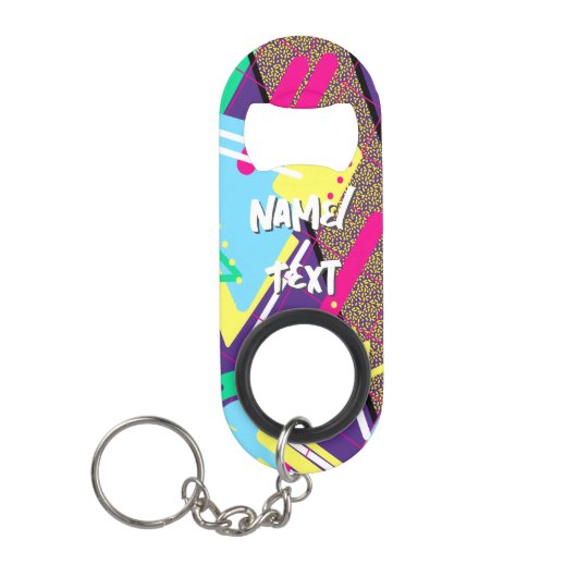 90s Patroon, Kleuren Retro Geometrisch Geel Mini Flessenopener (Voorkant)