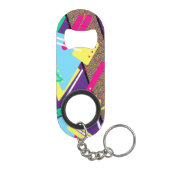 90s Patroon, Kleuren Retro Geometrisch Geel Mini Flessenopener (Achterkant)