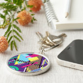 90s Patroon, Retro Vibes Kleurrijk Sleutelhanger (Zijkant)