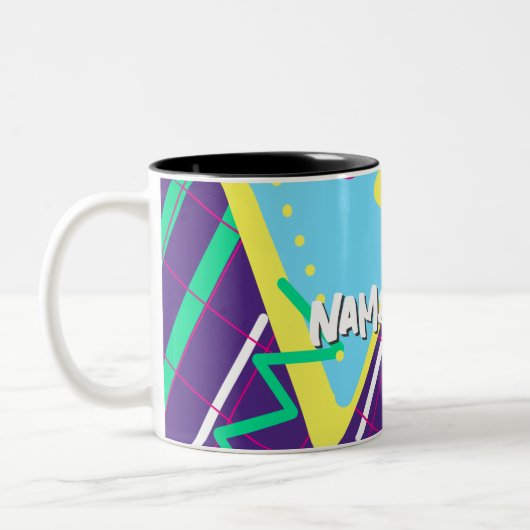  90s Pattern, Retro Nineties Geometrisch Tweekleurige Koffiemok (Links)