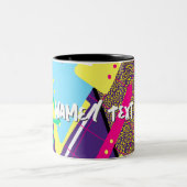 90s Pattern, Retro Nineties Geometrisch Tweekleurige Koffiemok (Center)