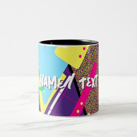  90s Pattern, Retro Nineties Geometrisch Tweekleurige Koffiemok (Center)