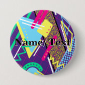 90's Pattern, Retro Paarse Pattern Ronde Button 7,6 Cm (Voorkant)