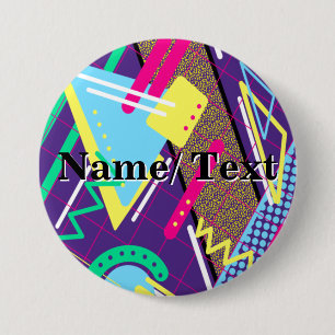 90's Pattern, Retro Paarse Pattern Ronde Button 7,6 Cm