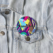 90's Pattern, Retro Paarse Pattern Ronde Button 7,6 Cm (In situ)