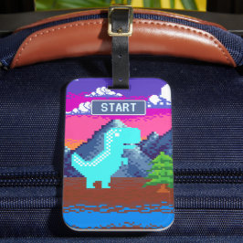 90s Pixel Gamer Gepixeldeerd - Dinosaurus Illustra Bagagelabel