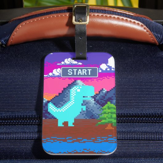 90s Pixel Gamer Gepixeldeerd - Dinosaurus Illustra Bagagelabel (Voorkant Insitu 2)