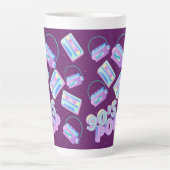 90s pop muziekpatronen cassettespeler latte mok (Voorkant)