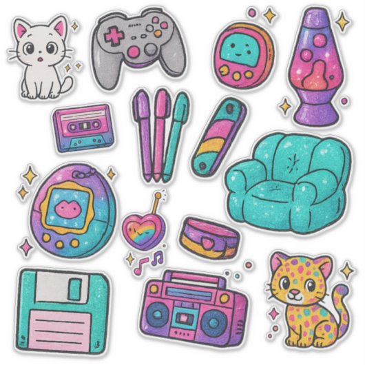 90s Prop Pack Stickers – Glitter (Voorkant)