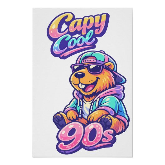 90s Retro Capybara Poster | Capy Cool Vibrante Muu (Voorkant)