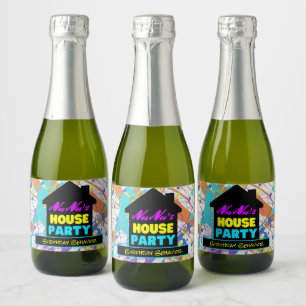 90's Retro Hip Hop Thema House Party Kleurrijk Sparkling Wijnetiket