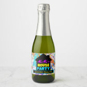 90's Retro Hip Hop Thema House Party Kleurrijk Sparkling Wijnetiket (Voorkant)