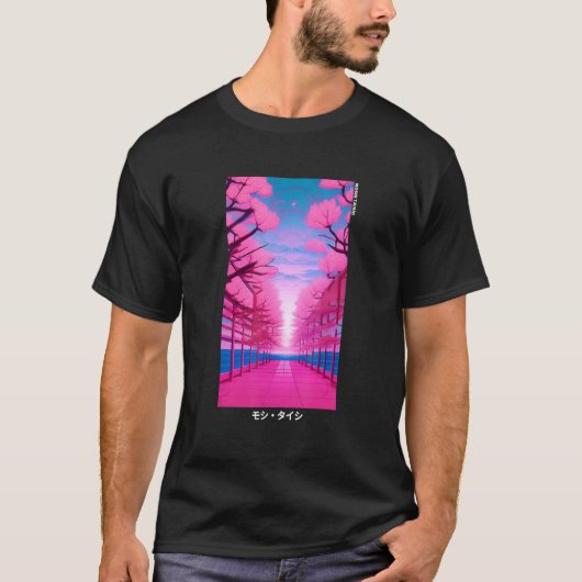 90's Retro Japanese Vaporwave Cherry Blossom Aesth T-shirt (Voorkant)