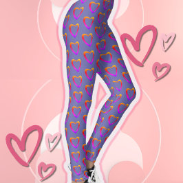 90s Retro Kleurrijke Heats Patroon Valentijnse  Leggings