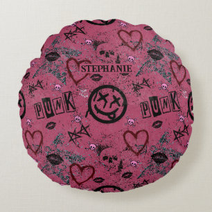 90s Retro Roze Girly Punk Rond Kussen