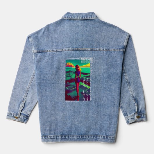 90's Retro Synthwave Japanse Vaporwave Otaku Aest Denim Jacket (Achterkant)
