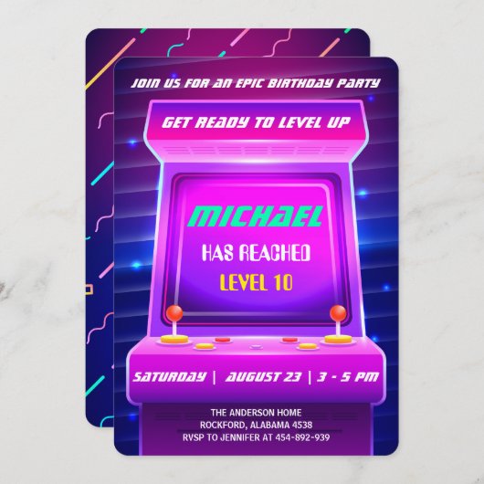 90's Retro Video Games Birthday Uitnodiging (Voorkant / Achterkant)