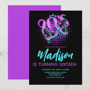 90s Roller Schaatsen Theme Birthday Party Invitati Kaart