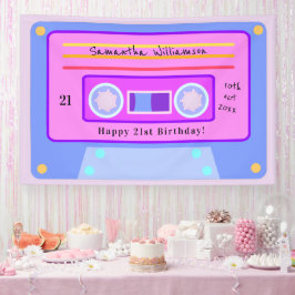 90's Roze Blauwe Pastel Cassette 21e Verjaardagsfe Spandoek