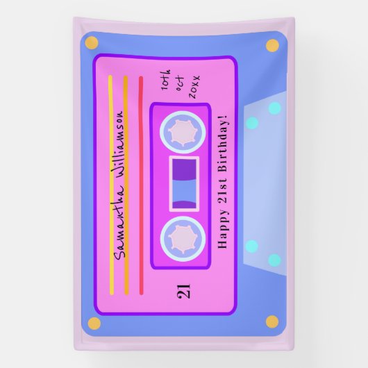 90's Roze Blauwe Pastel Cassette 21e Verjaardagsfe Spandoek (Verticaal)