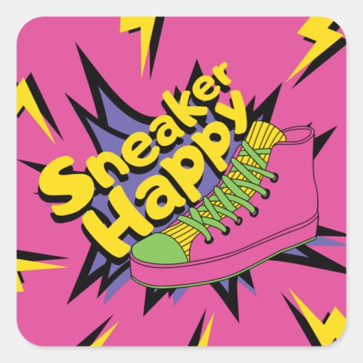 90's Sneaker Happy Vierkante Sticker (Voorkant)