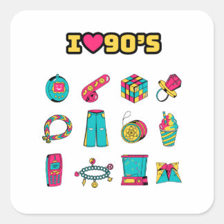 90's Sticker, Party Sticker, 90's Party Decor Vierkante Sticker