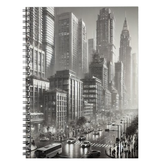 90s Stijl Zwart en Wit Roestvrij Staal Notitieboek (Voorkant)