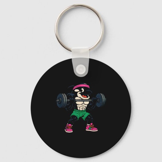 90s Style Cartoon Orca Whale Lifting Weights Tank Sleutelhanger (Voorkant)
