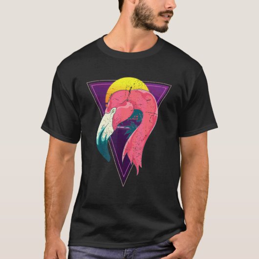 90s Sunset Synthwave Roze Flamingo Vaporwave Tropi T-shirt (Voorkant)