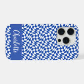 90's thema blauwe geruite naam monogram iPhone hoesje (Achterkant horizontaal)