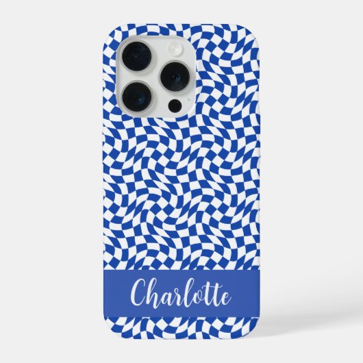 90's thema blauwe geruite naam monogram iPhone hoesje (Achterkant)