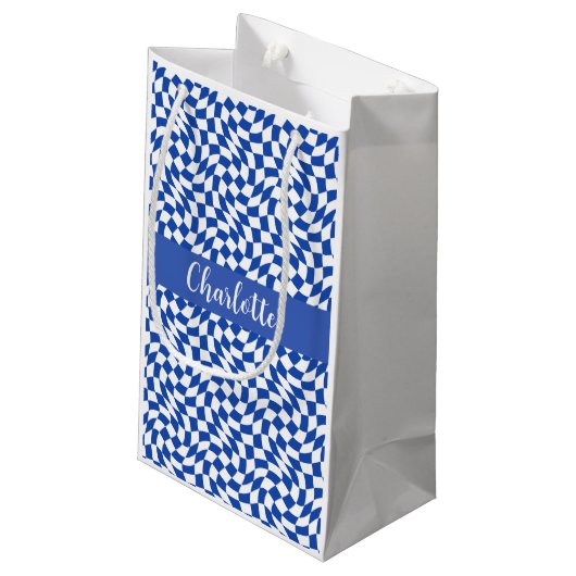 90's thema blauwe geruite naam monogram klein cadeauzakje (Achterkant Gekanteld)