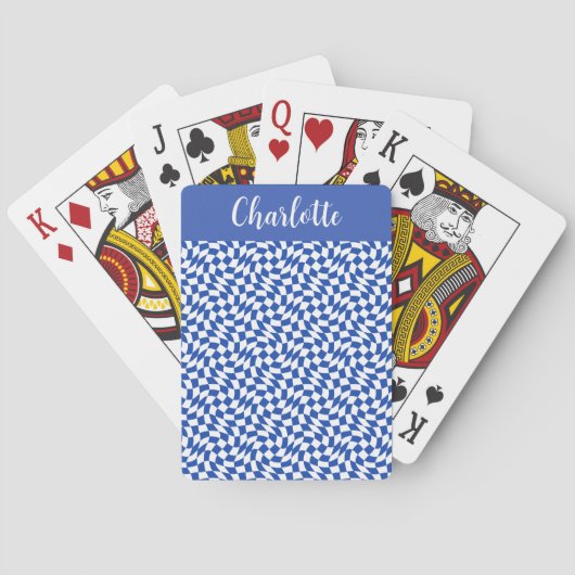 90's thema blauwe geruite naam monogram pokerkaarten (Achterkant)