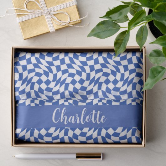 90's thema blauwe geruite naam monogram tissuepapier (Geschenk)