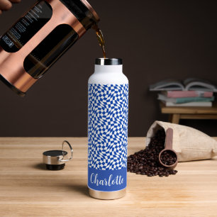90's thema blauwe geruite naam monogram waterfles