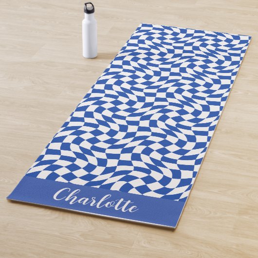 90's thema blauwe geruite naam monogram yogamat (In situ)