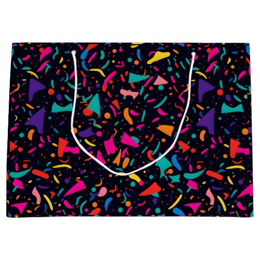 90's Thema Neon Confetti Verjaardagsgeschenktas Groot Cadeauzakje (Voorkant)