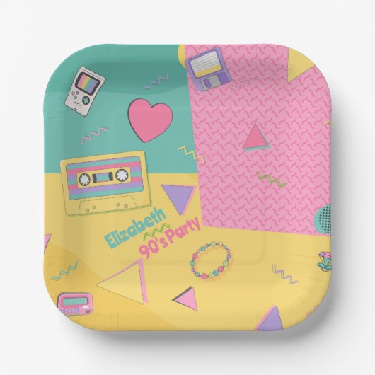 90's Thema Verjaardagsfeestje Borden Papieren Bordje (Voorkant)